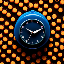 A stylized, abstract image of a Viagra pill, overlaid with a clock to symbolize the fight against male aging